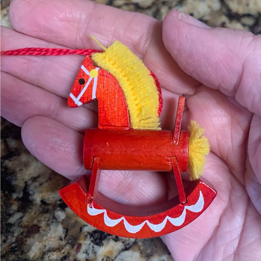 Vintage Erzgebirge Germany 1960’s Rocking Hobby Horse Hand Painted Ornament